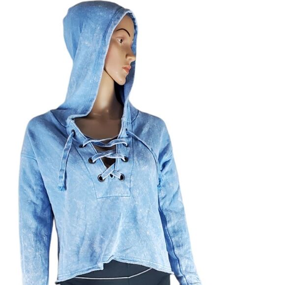 American Eagle Blue Cropped Terry Cloth Sweatshirt - Picture 1 of 4